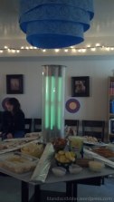 The tardis console she'd recreated, decked out with all kinds of delicious food, among them fish fingers and custard.